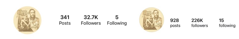 Client Instagram before and after: 32.7K followers grown to 226K