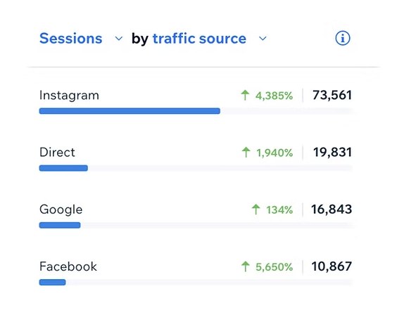 Website sessions by traffic source: Instagram up 4,385% to 73,561